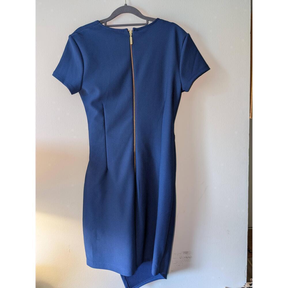 Bisou Bisou Dress Womens Size 10 Blue Sheath Short Sleeve V Neck - Picture 4 of 5
